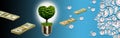 Image with a light bulb inside which a tree is symbolically placed, and the crown of the tree looking like a heart Royalty Free Stock Photo