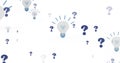 Image of lightbulb icons over question marks on white background Royalty Free Stock Photo