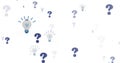 Image of lightbulb icons over question marks on white background Royalty Free Stock Photo