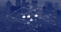 Image of like icons and connections over cityscape Royalty Free Stock Photo