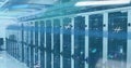 Image of lines flickering and markers moving over computer servers in background Royalty Free Stock Photo