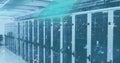 Image of lines flickering and markers moving over computer servers in background Royalty Free Stock Photo