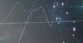 Image of lines and numbers changing, arrows and data processing over grid Royalty Free Stock Photo