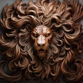 Image of a lion face that is intricately crafted in three dimensions. Wildlife Animals. Illustration, Generative AI