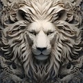 Image of a lion face that is intricately crafted in three dimensions. Wildlife Animals. Illustration, Generative AI