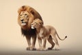 Image of lion father and little lion cub. Wildlife Animals. illustration, generative AI Royalty Free Stock Photo