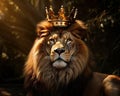 The lion has a golden crown on his head. Royalty Free Stock Photo