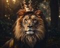 The lion has a golden crown on his head. Royalty Free Stock Photo