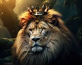 The lion has a golden crown on his head. Royalty Free Stock Photo