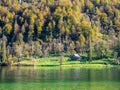 Image of little house next to a lake and forrest Royalty Free Stock Photo