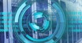 Image of loading circles and binary codes over data server racks in server room Royalty Free Stock Photo