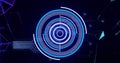 Image of loading circles with connected dots and circuit board pattern over black background