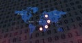 Image of loading circles icons and binary coding, numbers changing over world map Royalty Free Stock Photo