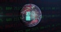 Image of loading squares icon and financial data processing over globe