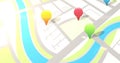 Image of location pins over flashing digital road map Royalty Free Stock Photo
