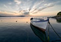 Lonely boat at sunset, near Burgas, Bulgaria Royalty Free Stock Photo