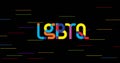 Image of lqbtq text over rainbow stripes on black background Royalty Free Stock Photo