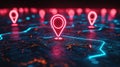 Image of a Luminous Geolocation Map Showcasing Neon Pin Icons Revolutionizing Smart Navigation Technology for Effortless