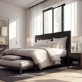 Image of a luxurious bedroom. Has an interesting decoration and a great setting out.