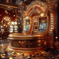 Image of a luxurious casino environment with a focus on an opulent slot machine - AI-Generated Royalty Free Stock Photo