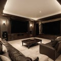 Luxurious theater room with large screen and lighting Royalty Free Stock Photo