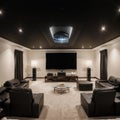 Luxurious theater room with large screen and lighting Royalty Free Stock Photo