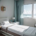 Luxury hospital room with beach and sea view in medical tourism concept ing of home interior for self-isolation quarantine from Royalty Free Stock Photo