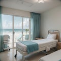 Luxury hospital room with beach and sea view in medical tourism concept ing of home interior for self-isolation quarantine from Royalty Free Stock Photo