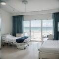 Luxury hospital room with beach and sea view in medical tourism concept ing of home interior for self-isolation quarantine from Royalty Free Stock Photo