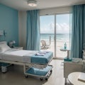 Luxury hospital room with beach and sea view in medical tourism concept ing of home interior for self-isolation quarantine from Royalty Free Stock Photo