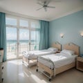 Luxury hospital room with beach and sea view in medical tourism concept ing of home interior for self-isolation quarantine from Royalty Free Stock Photo