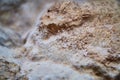 Macro detail of cave ceiling covered in tiny white crystals