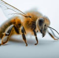 Image of macro of honeybee with detail on white background