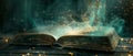 An image of a magic book with magic lights opened Royalty Free Stock Photo