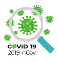 Image of magnifier and coronavirus covid-19 bacterias, germs