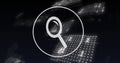 Image of magnifying glass digital icon, binary coding and data processing Royalty Free Stock Photo