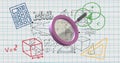 Image of magnifying glass over mathematical data processing Royalty Free Stock Photo