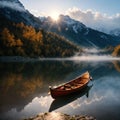 Majestic colorful scenery on the foggy lake in Triglav national park, located in the Bohinj Valley of the