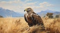 Hyperrealistic Landscape Illustration: Majestic Eagle In Tall Grass