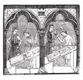 Image makers the thirteenth century, after a stained glass of Chartres cathedral, vintage engraving Royalty Free Stock Photo
