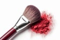 image of makeup brush with red powder isolated on white background generative AI Royalty Free Stock Photo