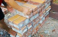 Pile of Old Used Bricks as Building Material at Construction Site. Royalty Free Stock Photo