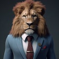 Image of a male lion businessman wearing a suit on clean background. Wildlife Animals. Illustration, generative AI