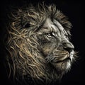 Image of a male lion head on a dark background. Wildlife Animals. Illustration, generative AI Royalty Free Stock Photo