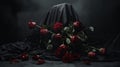 Dramatic And Somber: A Dark Background With Dead Roses And A Black Cover