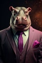 Image of man in suit and tie with head hippo