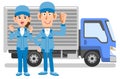 A Man and a woman in work clothes posing guts in front of the truck Royalty Free Stock Photo