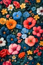 Image of many different colored flowers including red and blue ones. Generative AI Royalty Free Stock Photo