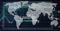 Image of map moving over digital screen with progressing data and loading text against graphs Royalty Free Stock Photo