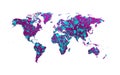 Map of the world with bluish stains over violet background. Royalty Free Stock Photo